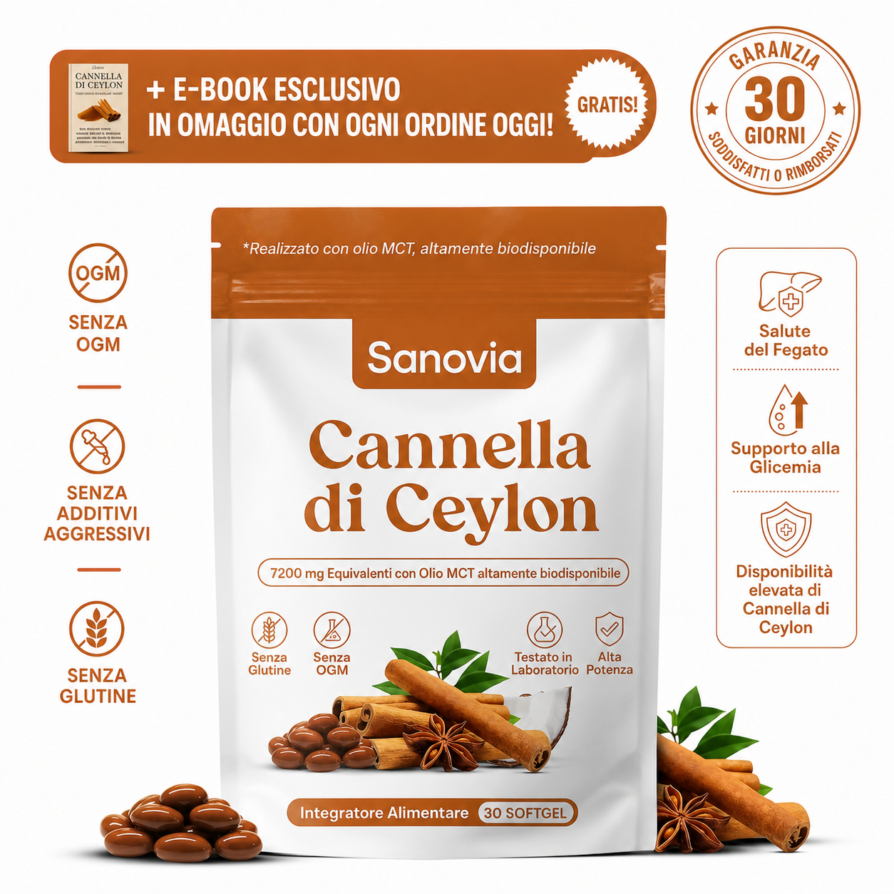Cannella di Ceylon (equivalente a 7200 mg) con olio MCT