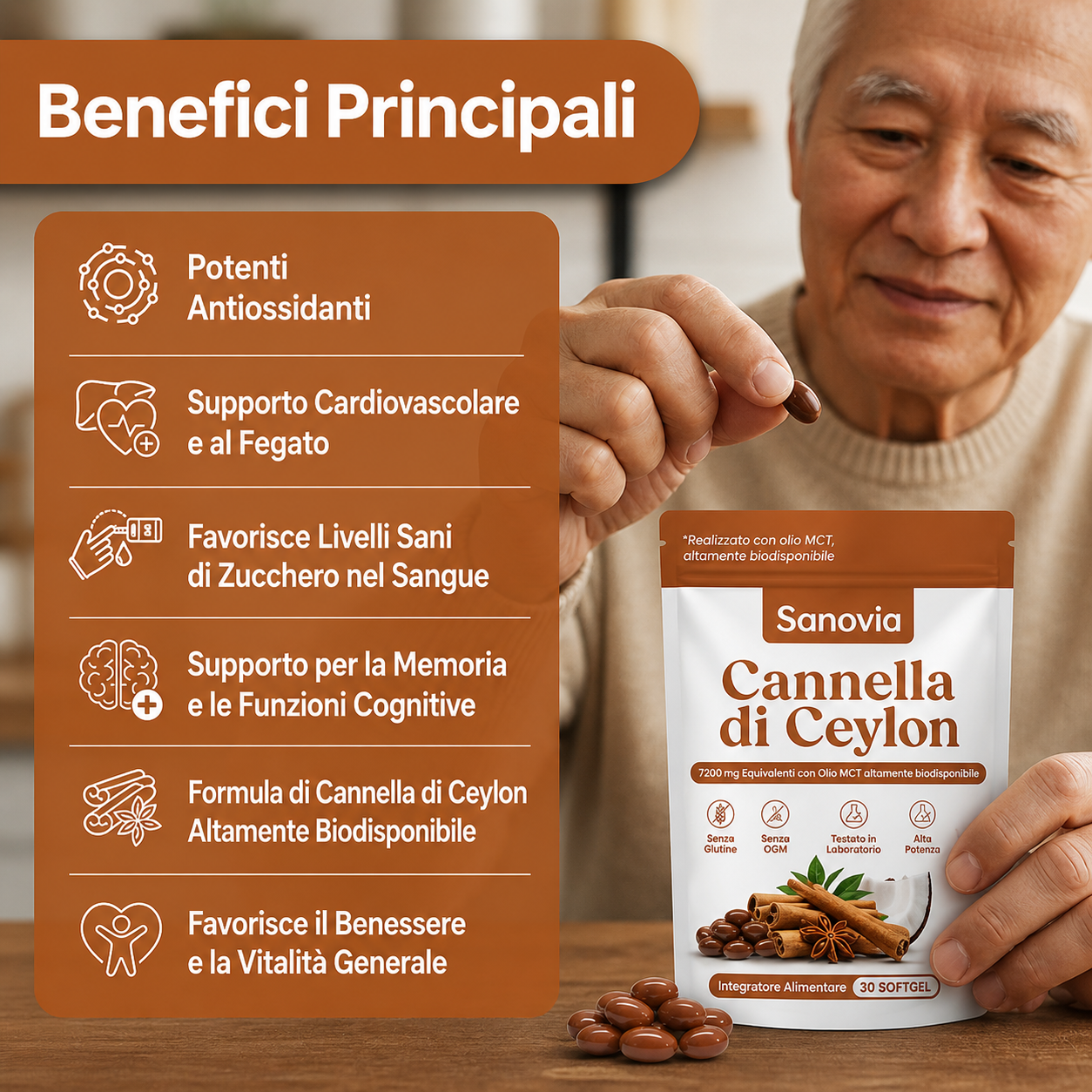 Cannella di Ceylon (equivalente a 7200 mg) con olio MCT